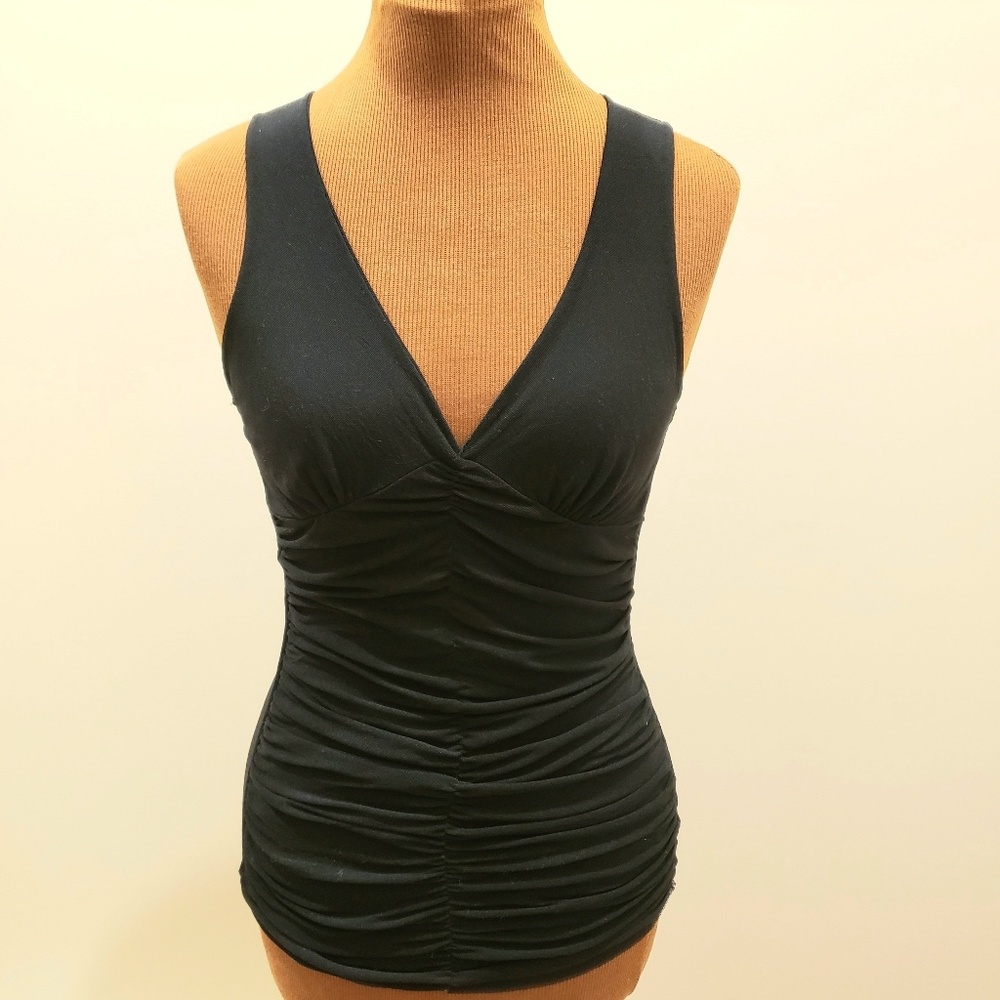 Fitted Sleeveless Ruched Tulle Top